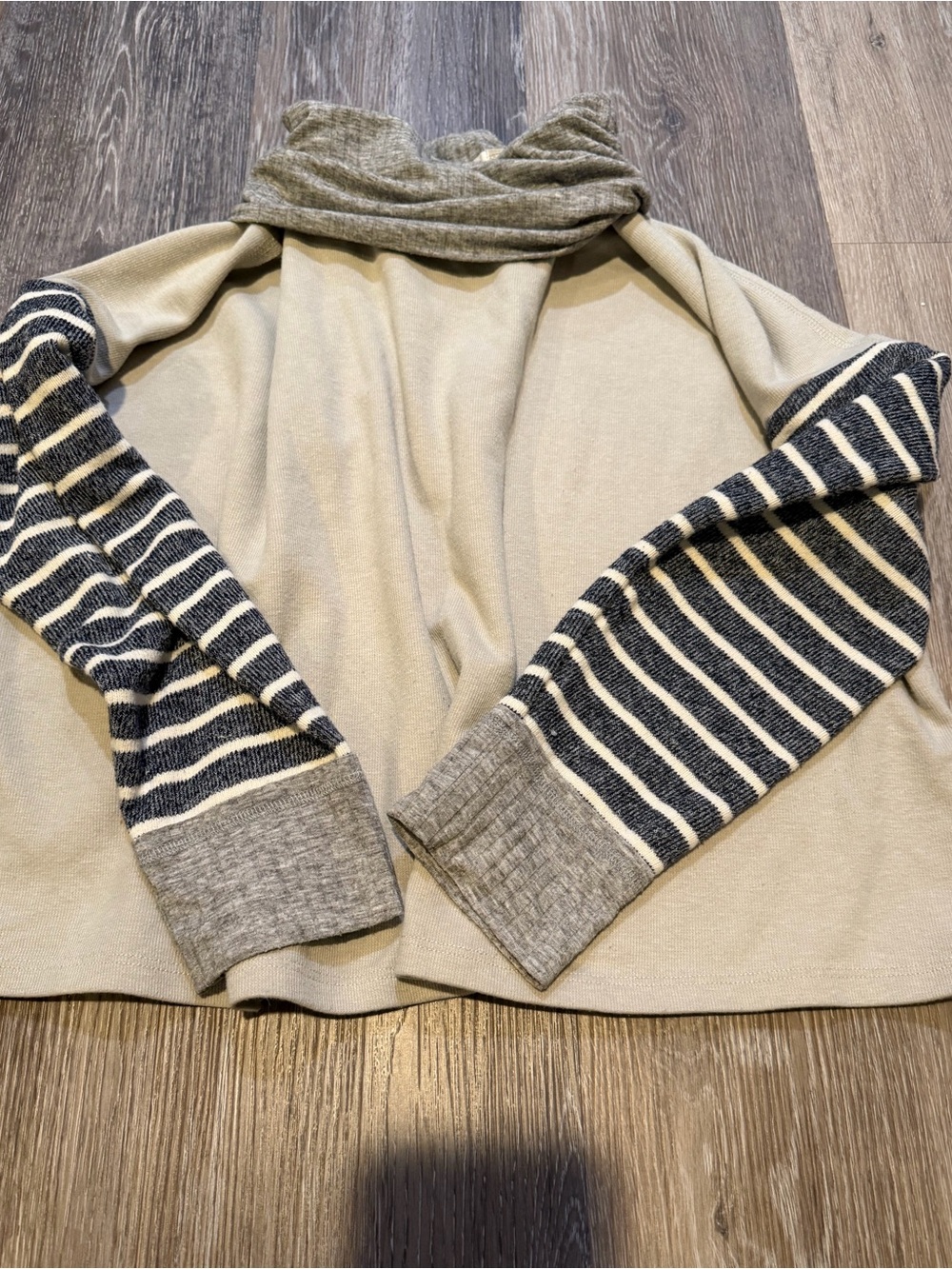 THML Cream Cowl Neck Sweater with Navy & Gray Striped Sleeves